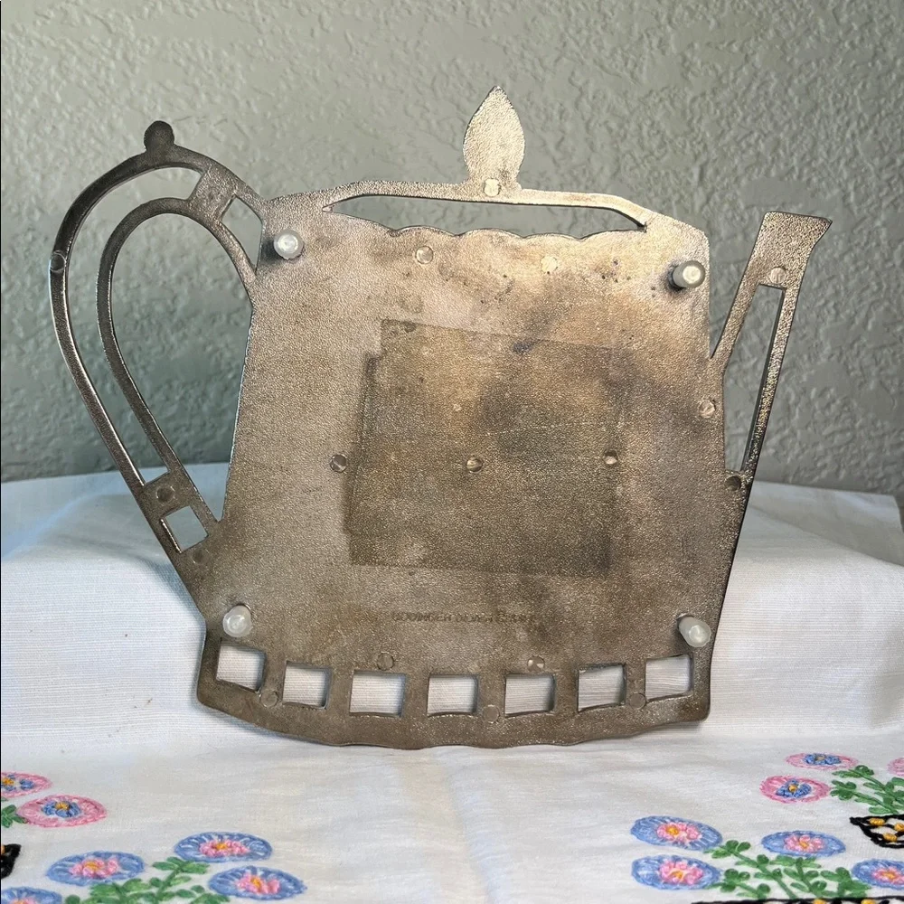 Vintage Pewter Teapot Trivet / Hot Plate – Art Nouveau Style Kitchen Decor